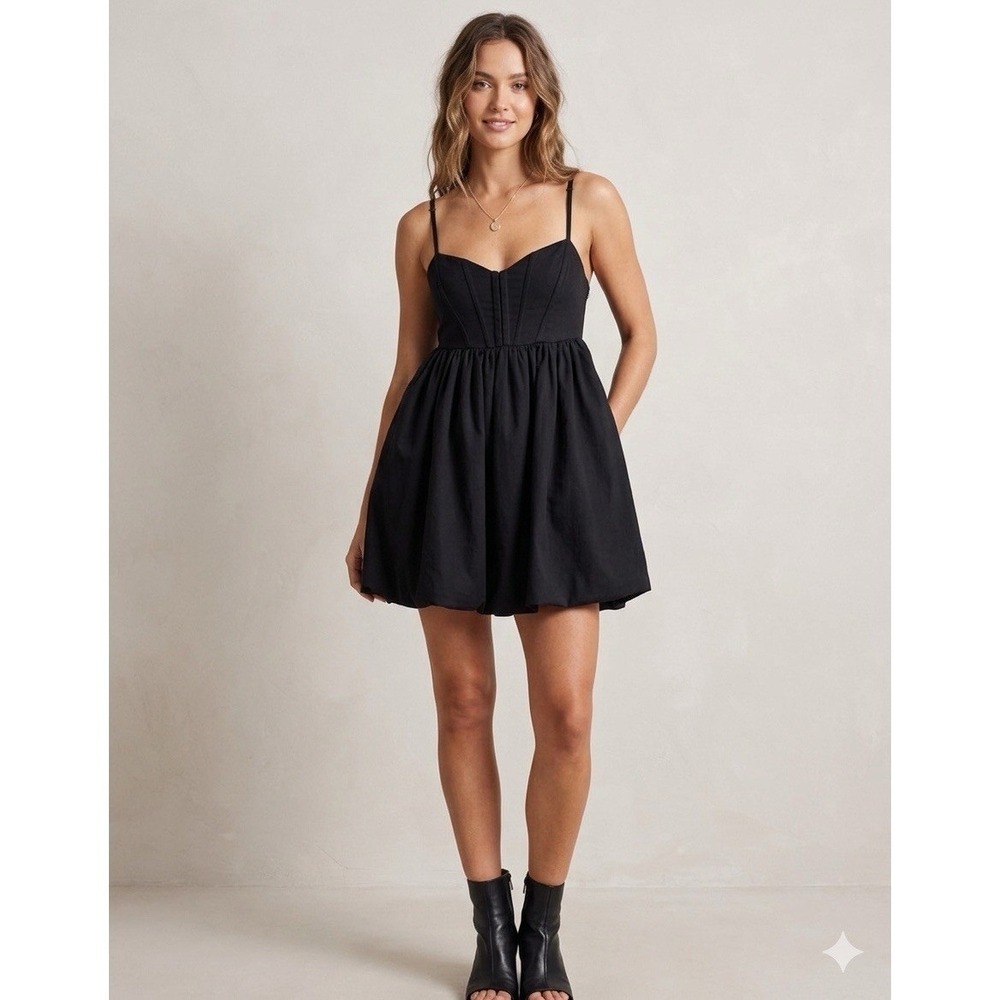 ASTR the Label Black Bustier Bubble Hem Babydoll Mini Dress Size S